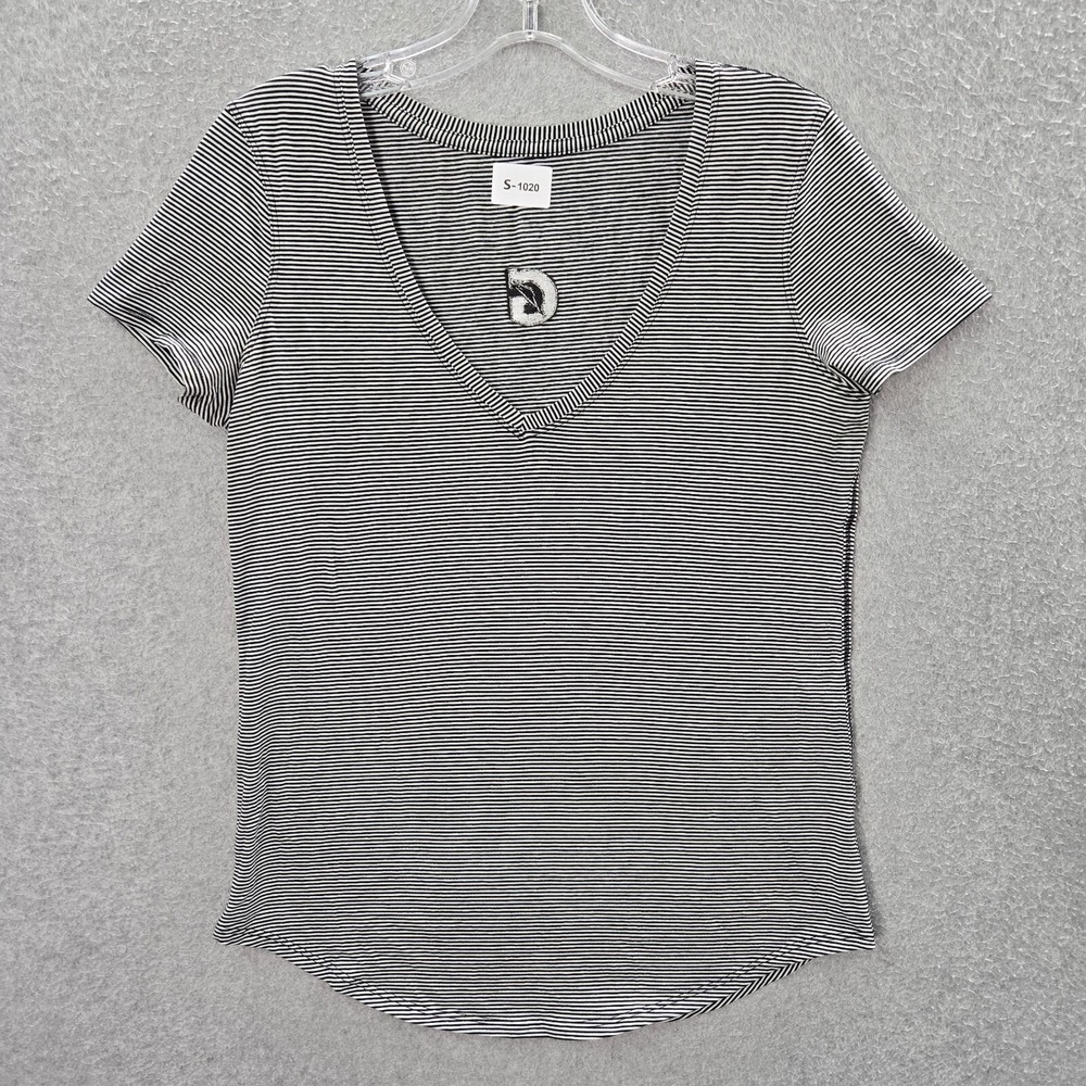 Lululemon Women Activewear Top 6 Black Striped Shirt V Neck Short Sleeve Tee